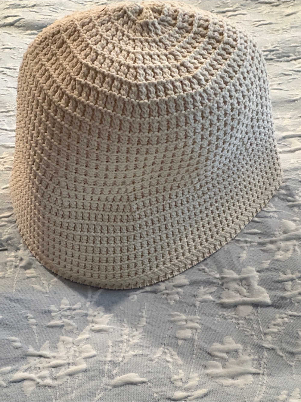 Crocheted Bucket Hat in Cream — Lightweight Summer Accessory